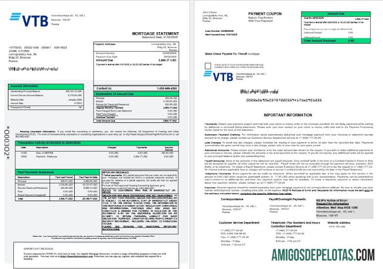 Extrato de hipoteca do banco VTB da Rússia em formatos Word e PDF 1 2 exemplo